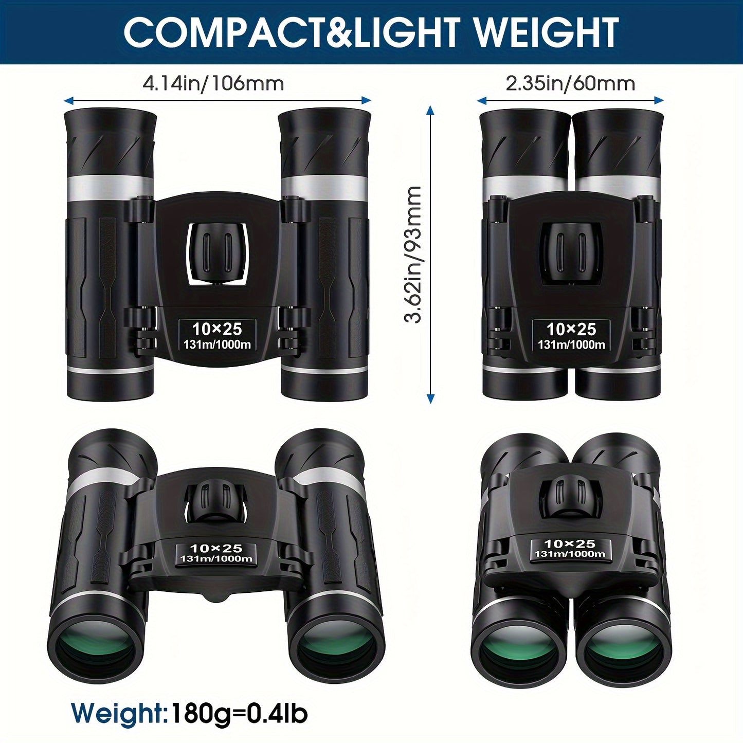 New - Outdoor Binoculars 10x25 13m/1000m, Professional Grade, 25mm Objective Lens, High Quality, Ideal for Camping, Hiking, Bird Watching, Concerts, and Sports Events, Hiking Gear | Sleek Binoculars | Durable Binoculars