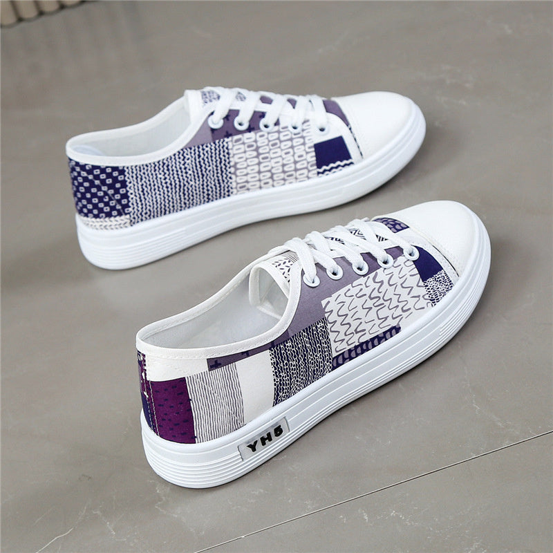 Women'S Lightweight Breathable Casual Sneakers - Comfortable Low-Top Lace-Up Shoes with Soft Fabric Lining, Durable Rubber Sole Stylish White Navy Blue Design for Spring/Summer Casual Attire, Ladies Sneakers, Everyday Foo