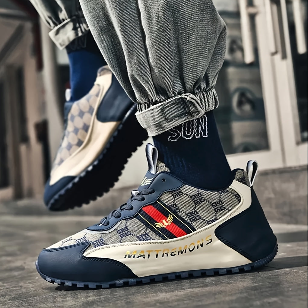 Men'S Luxury High-Top Sneakers - Stylish Black Beige Design with Golden Accents, Lace-Up Casual Shoes for Spring/Fall, Comfortable Fabric Upper Rubber Sole, Everyday Footwear Luxury Sneakers Rubber Sole Sneakers