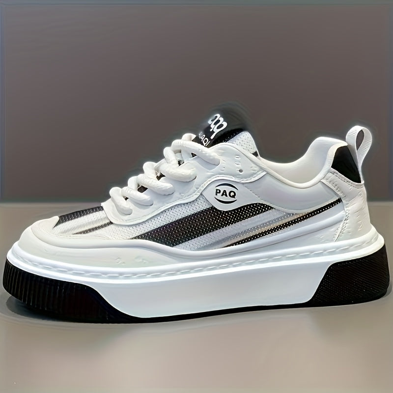 Men's Low-Top Sneakers - All-Season Cushioned Shoes with Shock-Absorbing PVC Sole Breathable Fabric Lining, White PU Upper - Lightweight Sneakers for Gym, Casual, Casual Attire - Lace-Up Design for Secure Fit, Gym Footwear,
