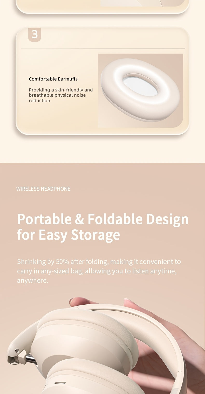 Wireless Headset with Pressure Relief Design, Bass Boost Built-in Microphone, Telescopic and Rotatable Flat Design, Auxiliary TF Mode for Gaming and Sports Use, Wireless Sports Earbuds, Office and Travel Compatible, Powerful