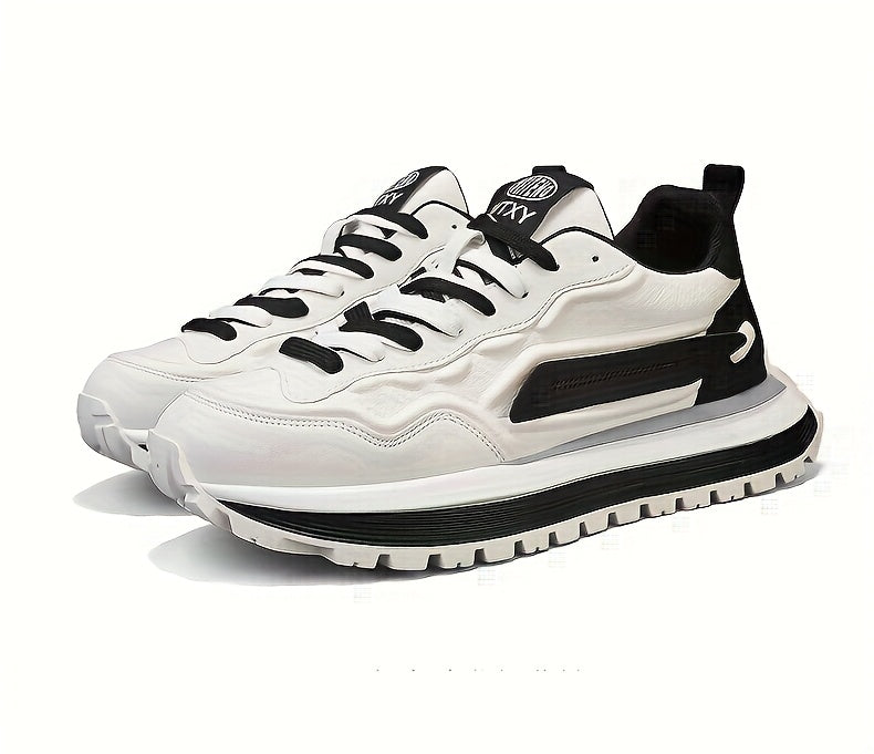 Men's Breathable Casual Sneakers - Trendy Low-Top Lace-Up Sneakers with Soft Rubber Sole, White Black Design for Spring/Summer, Perfect for Running and Casual Attire, Versatile Running Footwear Sporty Aesthetic Shoes Co