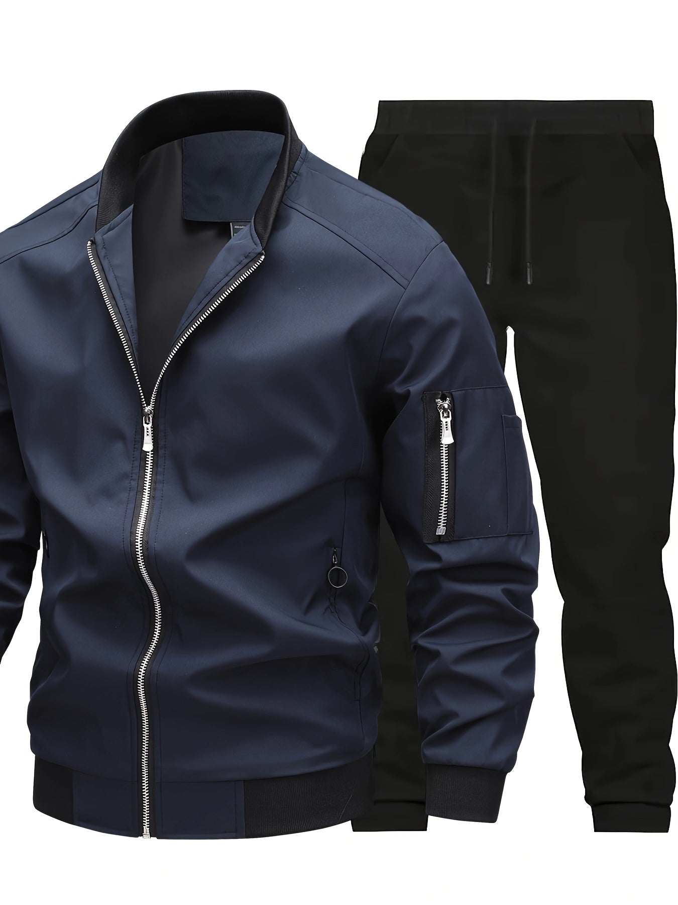 Men'S Casual Workwear Jacket and Pants Set, Solid Color, Long Sleeve, Regular Fit, with Pockets, for Spring/Fall, Casual Attire, Casual Attire|Casual Style|Solid Color Jacket