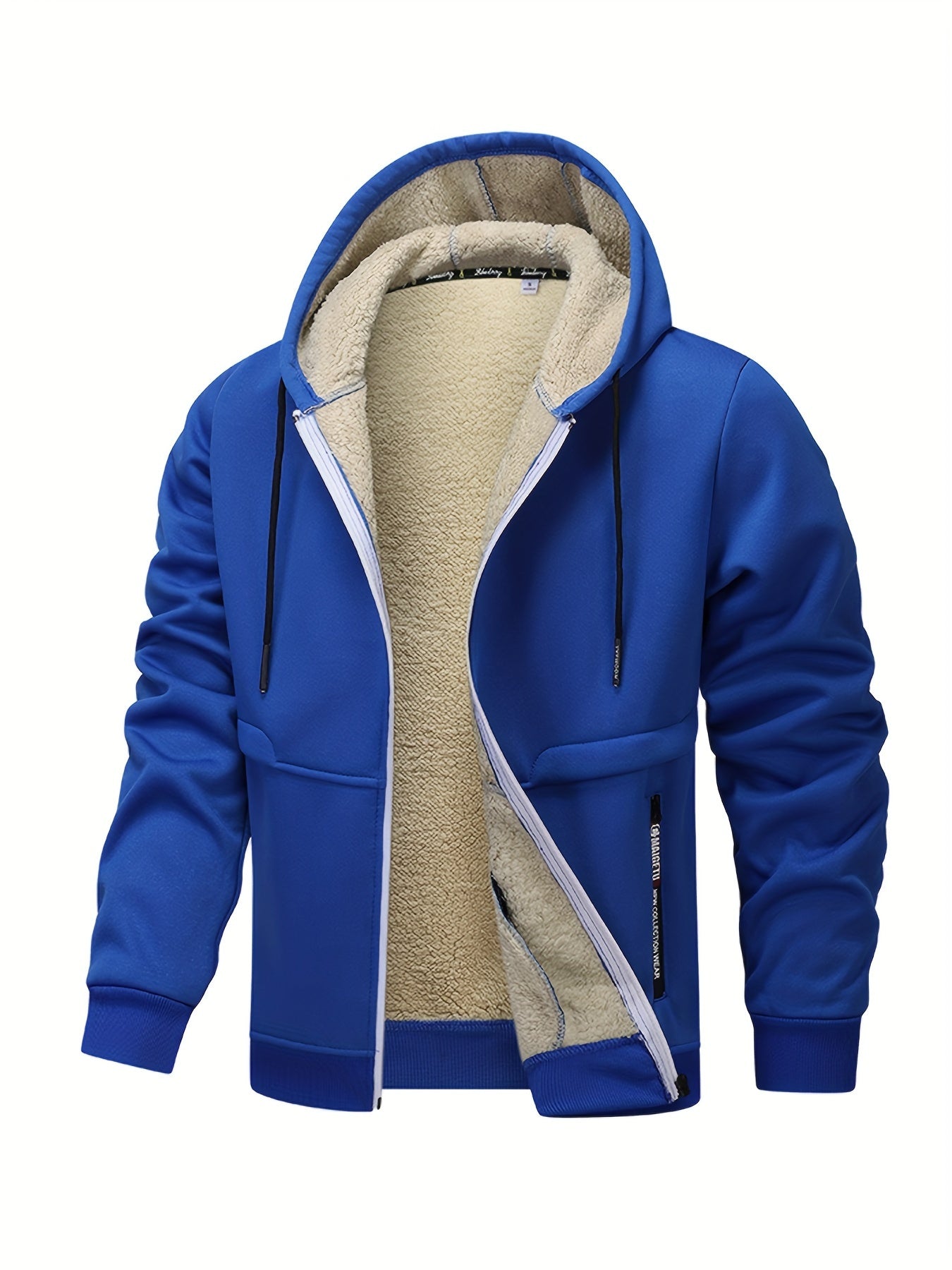 1pc Men'S Casual Style Hooded Jacket, Thick Fleece Lined, Warm