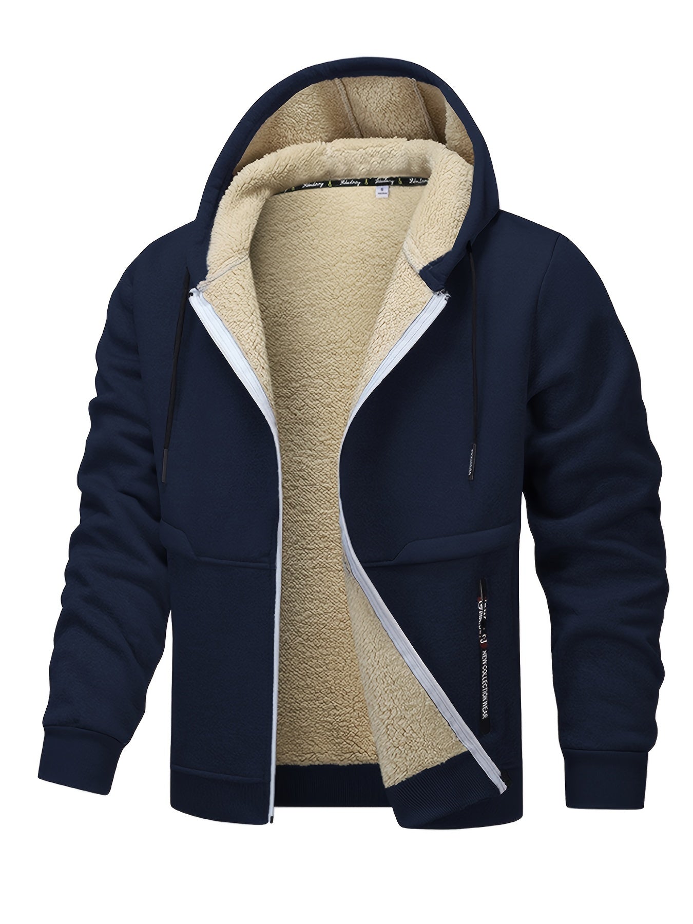 1pc Men'S Casual Style Hooded Jacket, Thick Fleece Lined, Warm