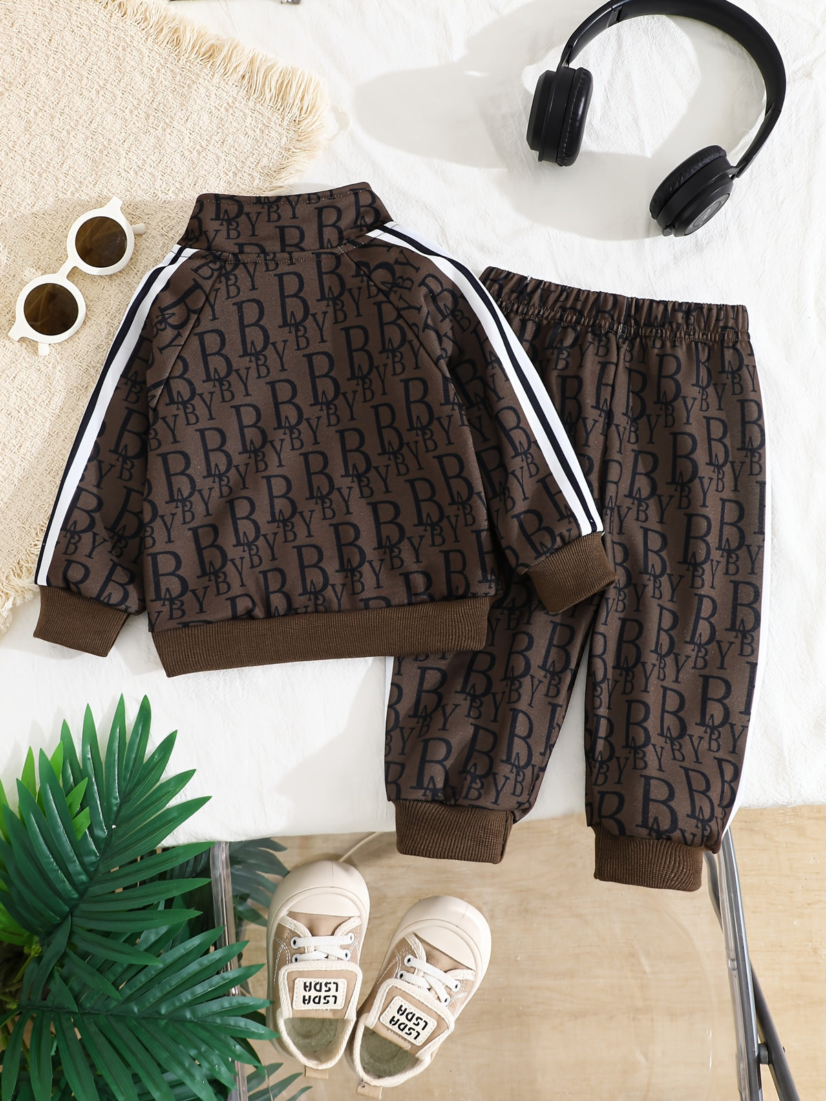 Baby Boy Fall Winter Letter Print Jacket and Pants Set - ayq