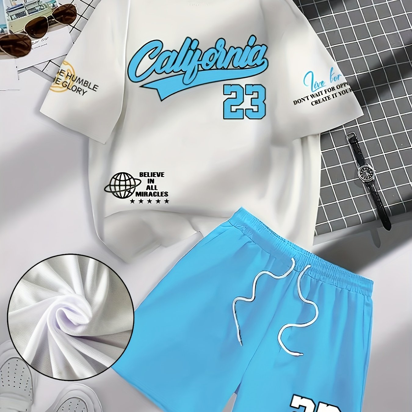 A Men's casual tracksuit - polyester crew neck T-shirt and shorts, regular cut, knitted fabric, summer casual, comfortable and stylish 3D digital print