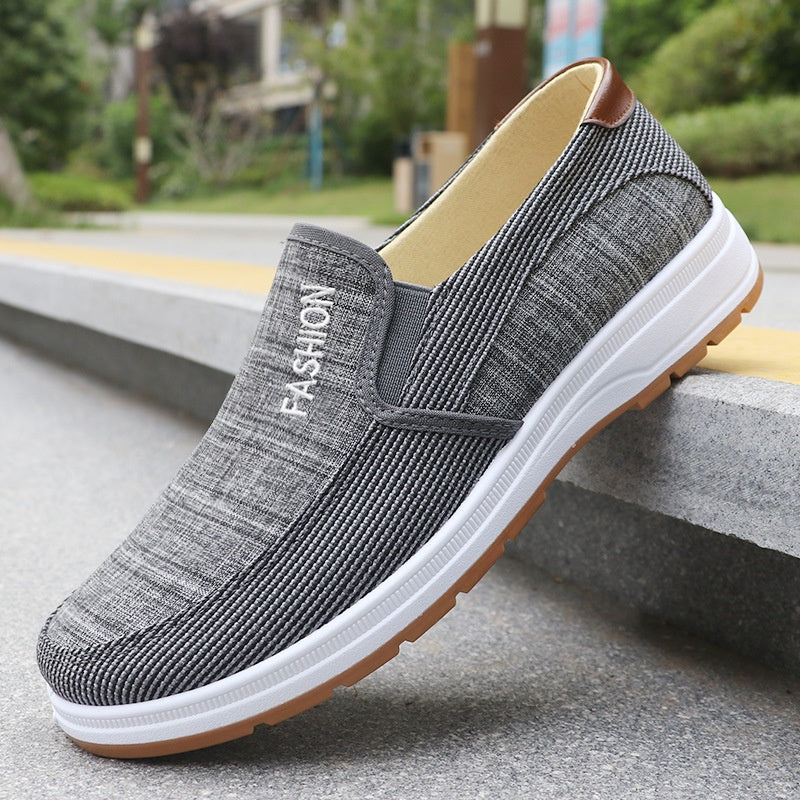 Men'S Casual Slip-On Loafers - Lightweight Breathable Fabric Upper, White Rubber Sole, Brown Accents, Comfortable for Outdoor Walking Casual Attire, Summer Footwear, Stylish Slipons, Durable Traction Footwear