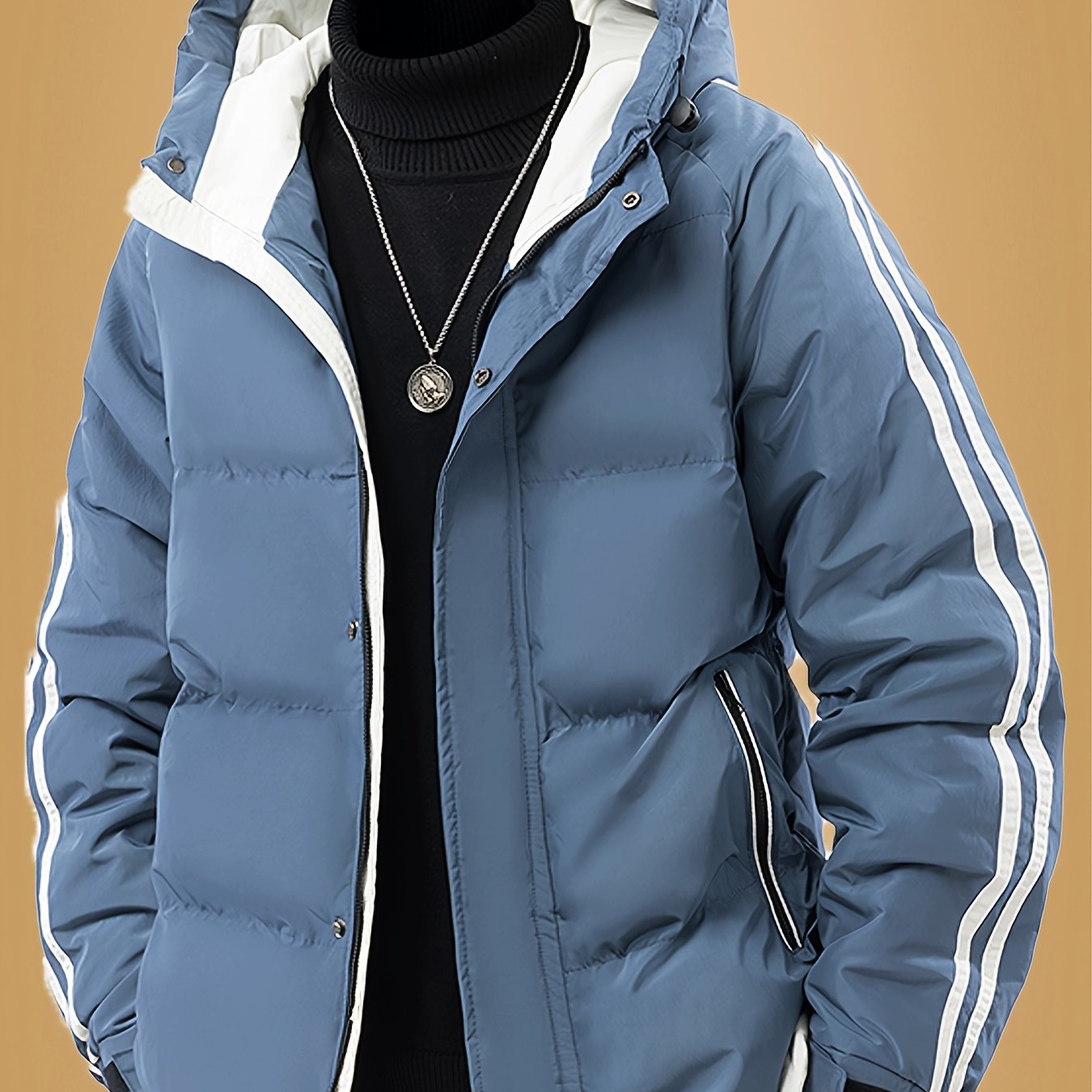 Men's Heavyweight Winter Coat - Hooded Jacket with Full-Zipper Closure, Insulated Outer Shell for Extreme Cold, Front Pockets - Dark Grey/White color, Hand Washable - Ideal for Everyday & Formal Cold Weather Outfits by OceanM