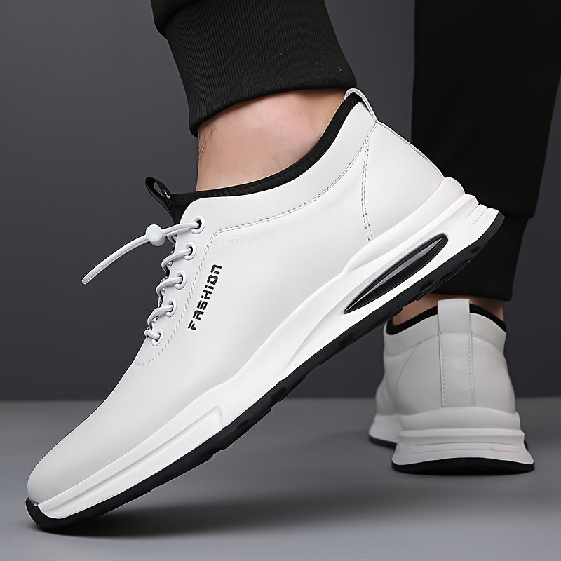 Men's Fashion Sneakers - Lightweight, Breathable Casual Shoes with Soft Rubber Sole, White Black Design, Comfortable Low-Top Lace-Up Style for Casual Attire