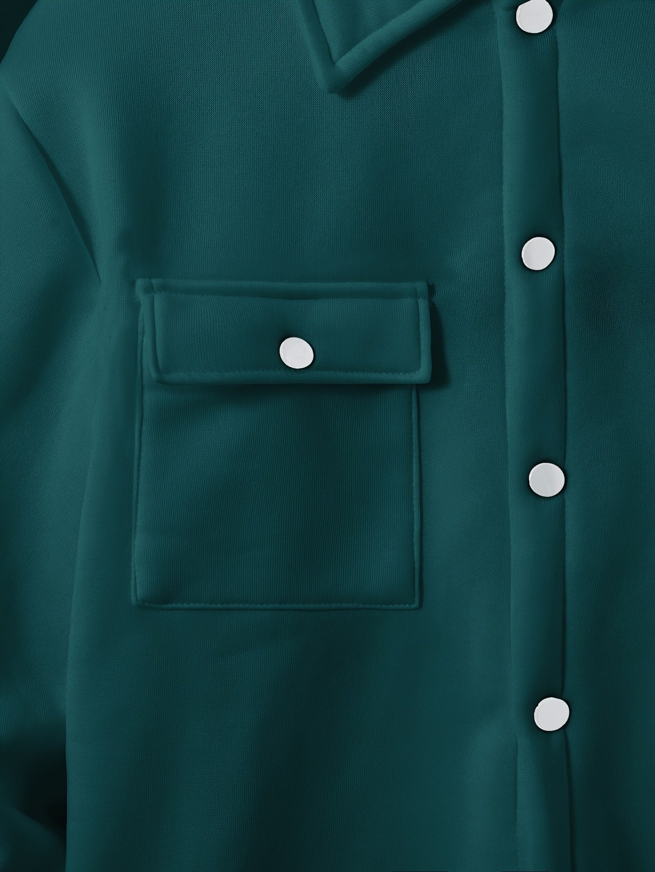 1set Men'S Casual Solid Color Polyester Outfit - Long Sleeve Button-Down Lapel Collar Jacket with Pockets and Drawstring Long Pants Set for Fall/Winter