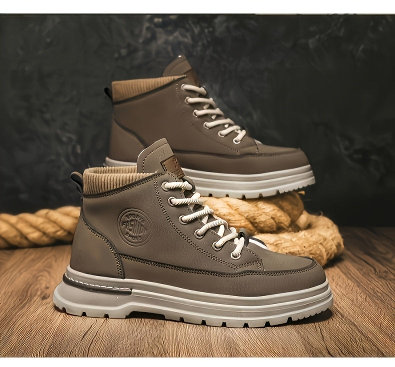 Men's Winter Snow Boots with -Like Collar & Thick Ankle - Upper, PVC Traction Tread, Lace-Up Ankle-High Trekking Boots for Ice, Snow, Hiking, - Warm Outdoor & Casual