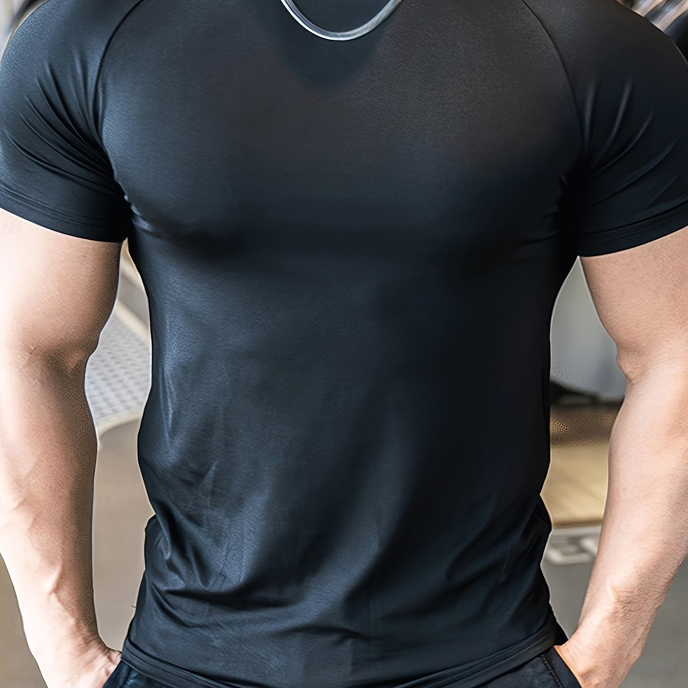Men'S Slim-Fit Quick-Dry Athletic T-Shirt - Breathable, Stretchy, Solid Color Crew Neck Tee for Gym, Casual Summer Wear, Gym Apparel Trendy Men'S Tee Quickdry Materia