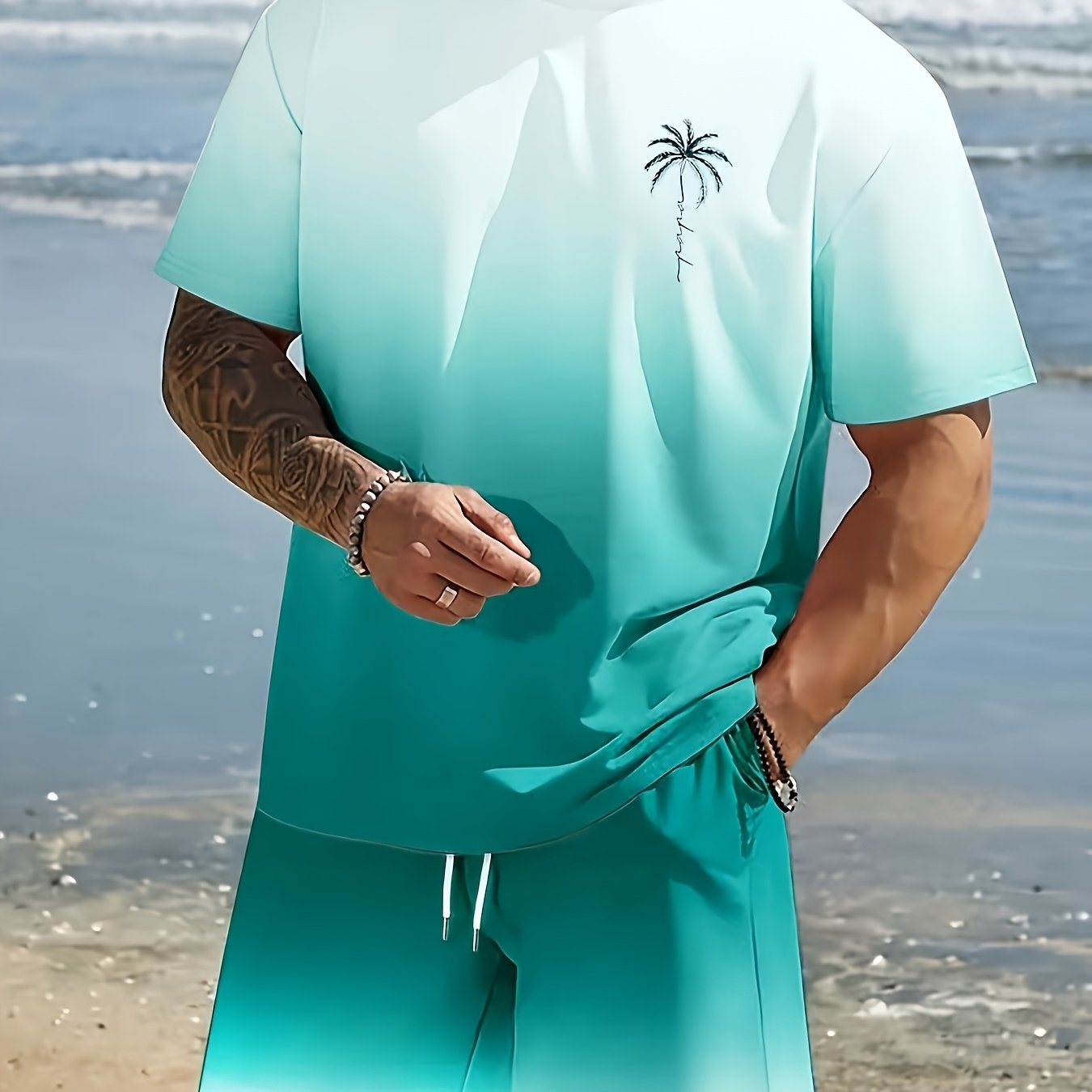 Men's fashion crewneck short-sleeved shorts two-piece set, 3D digital printing HD pattern, summer leisure and comfortable vacation sports Men's wear