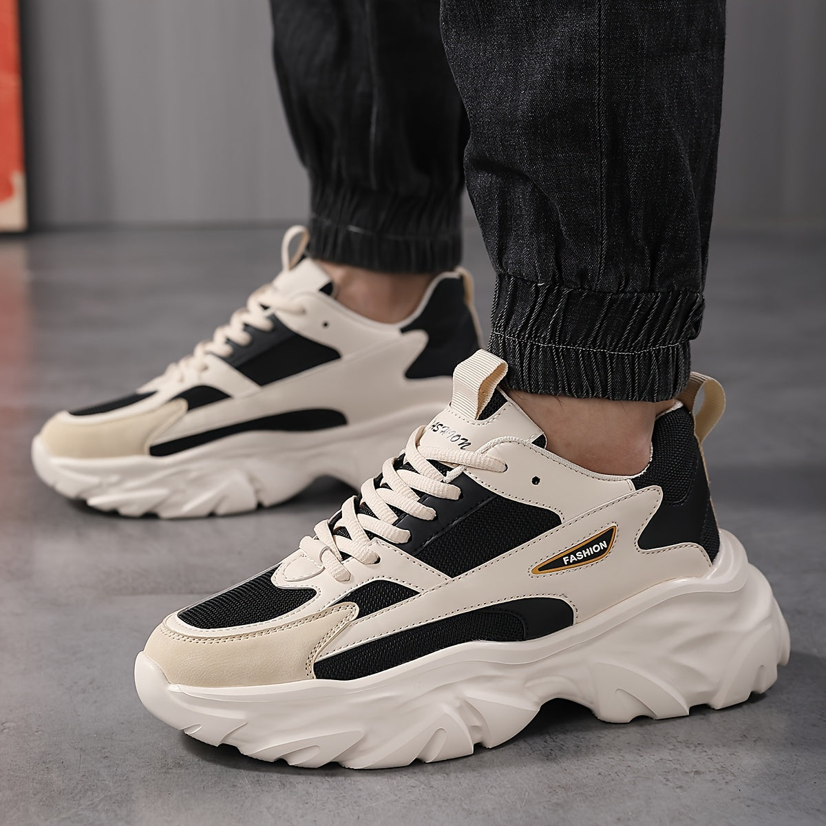 Men's Vintage Chunky Shoes, Comfy Non Slip Breathable Lace Up Sneakers For Men's Outdoor Activities