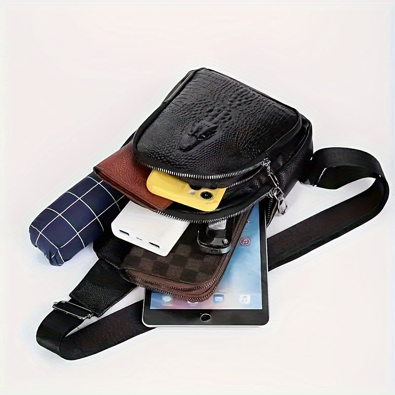 1pc Men's Fashion Crocodile Pattern Waist Bag, Multifunctional Shoulder Trendy Bag