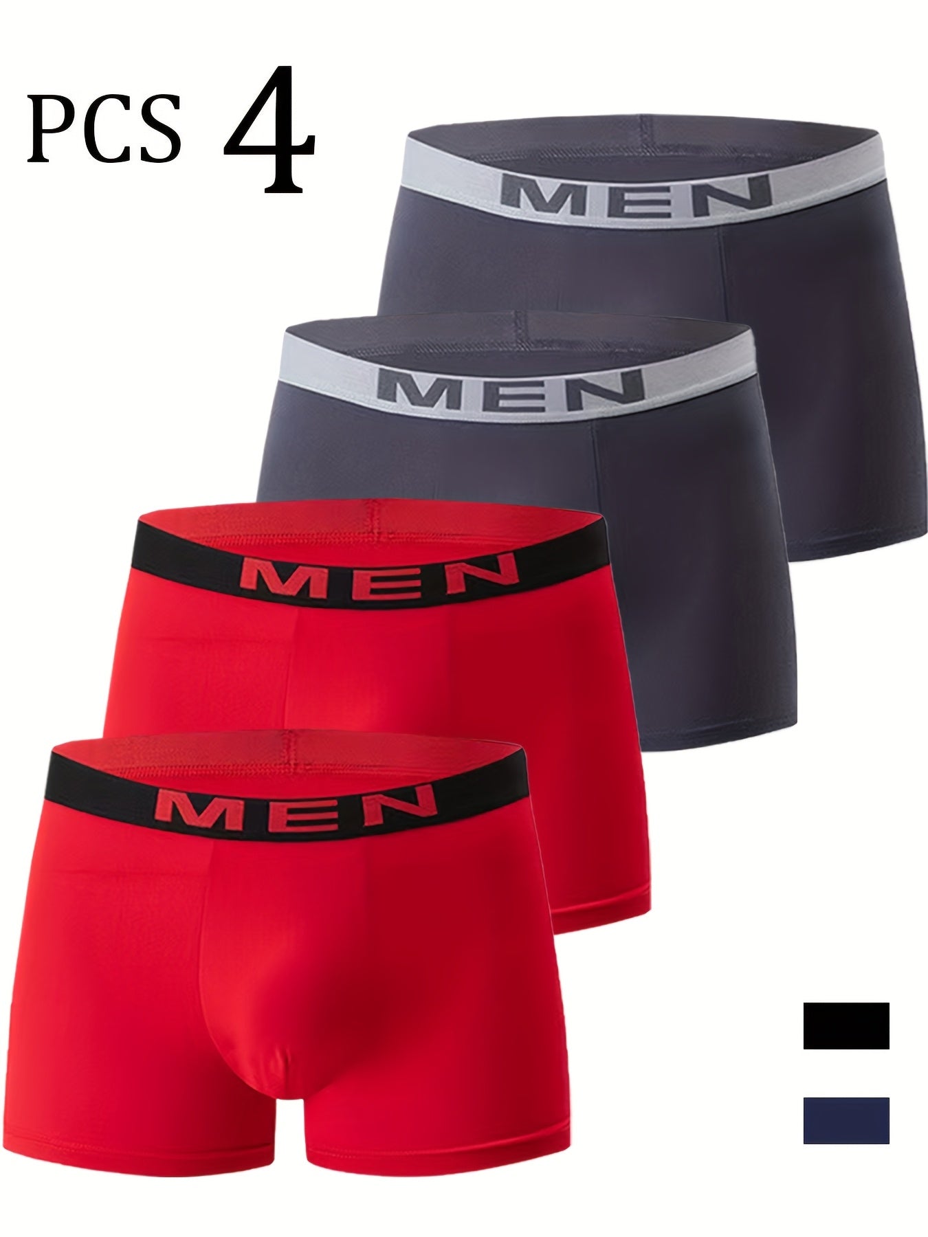 Men's Solid Color Letter Print Boxer Briefs with Stretch Waistband