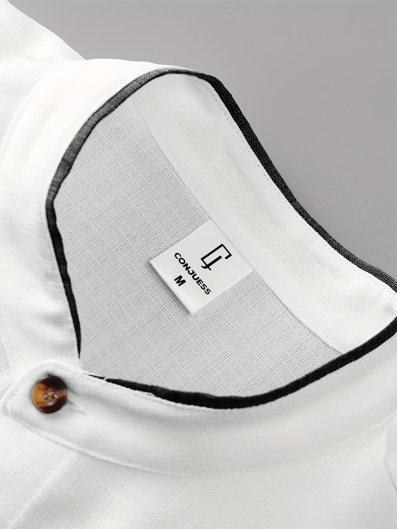 Men'S Casual Solid Color Two-Tone Suit with Stand Collar, Three-Color Imitation Linen, Exquisite Button, Double Short, Solid Color Set
