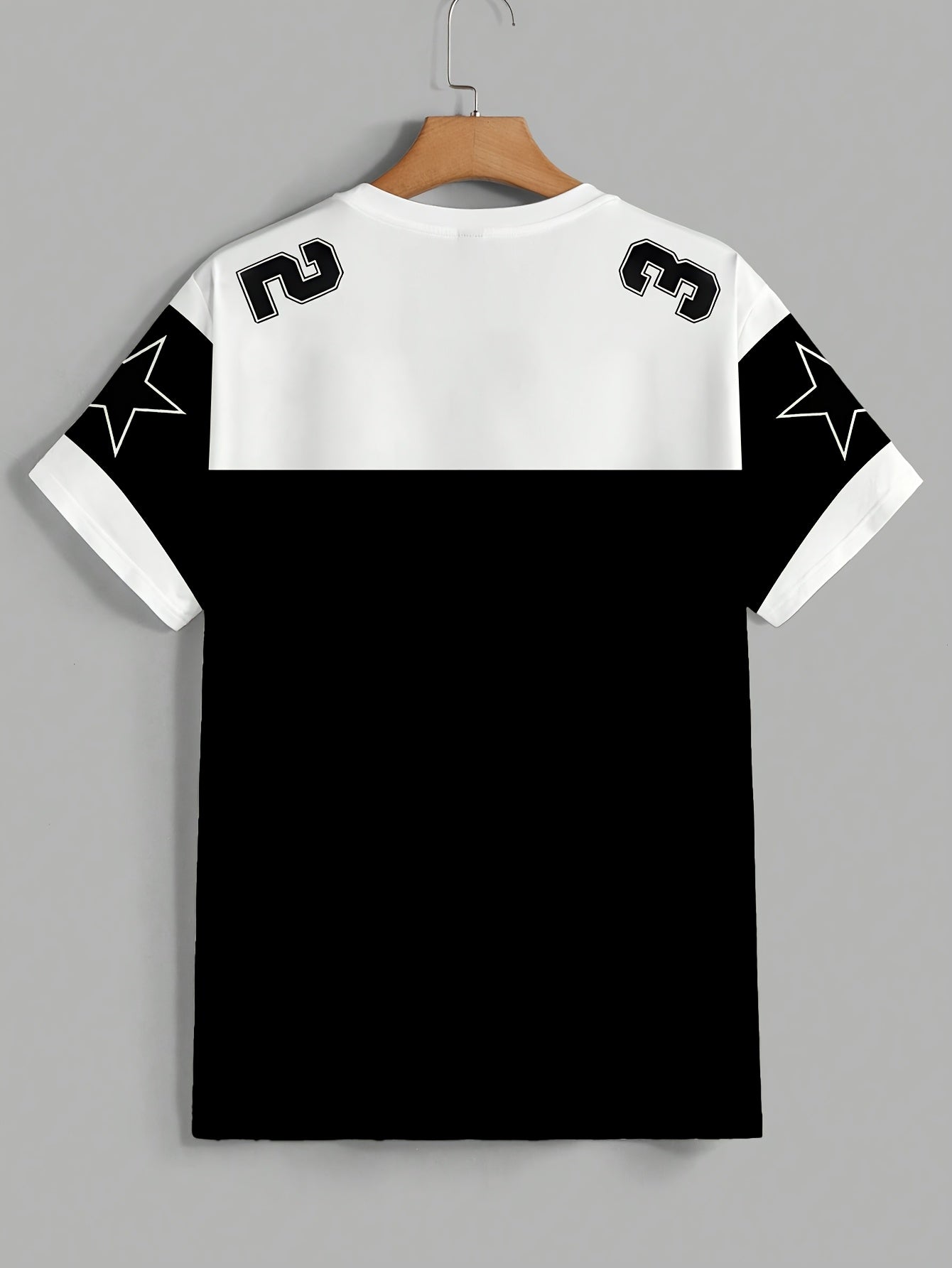 Men'S Summer Casual Crew Neck T-Shirt - Short Sleeve, Print Number 32 Design, White Black Contrast, Regular Fit Casual Top for Casual Attire, Leisure Clothing Contrast Color Top Comfortable Fit