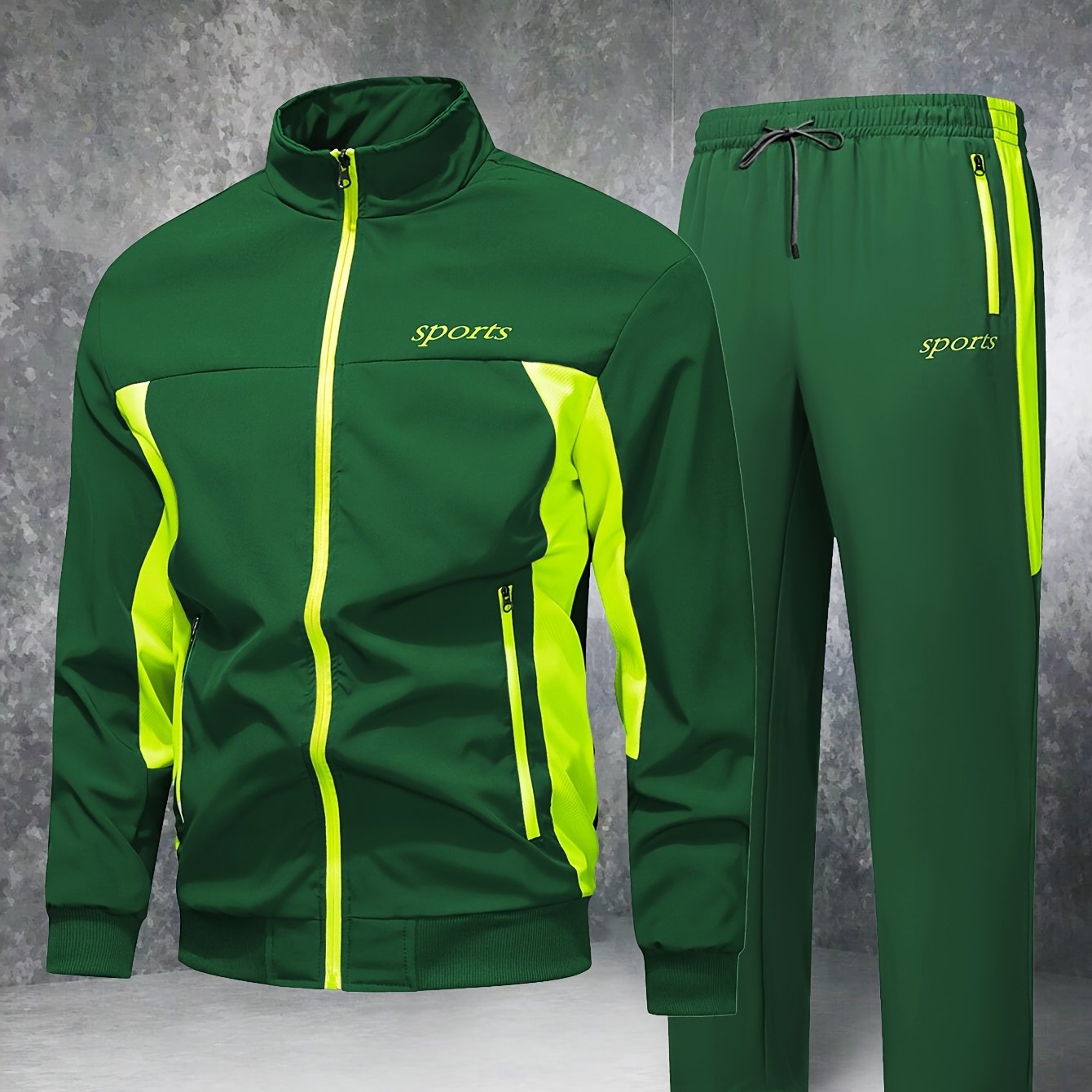 Men'S Casual Patchwork Athletic Suit Comfortable And Good Wear Coat And Long Pants Tracksuit