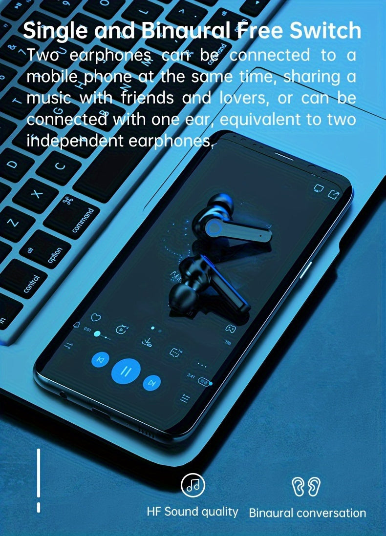 TWS wireless earbuds, 5.0 gaming headset with microphone, stereo headset, headset with display, most comfortable in-ear, high sound quality, high color value sports headphones, long battery life