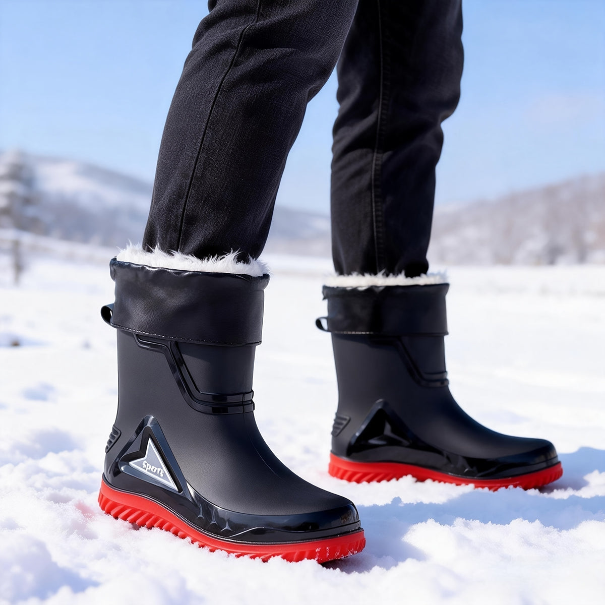 Men's Durable Rubber Rain Boots with Non-Slip Sole and Elastic Closure