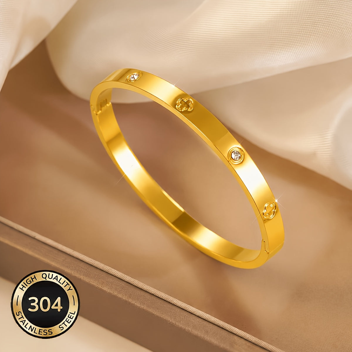 Women's 18K Gold-Plated Four-Leaf Clover Bracelet with Zirconia