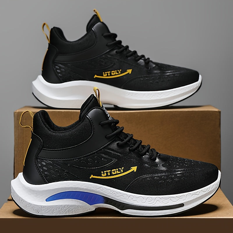Men'S High-Top Lace-Up Athletic Sneakers - Breathable Fabric, PVC Sole, EVA Insole, Stylish Blue White Design for Casual and Outdoor Activities, Everyday Sneakers Sporty Casual Shoes Durable PVC Sole