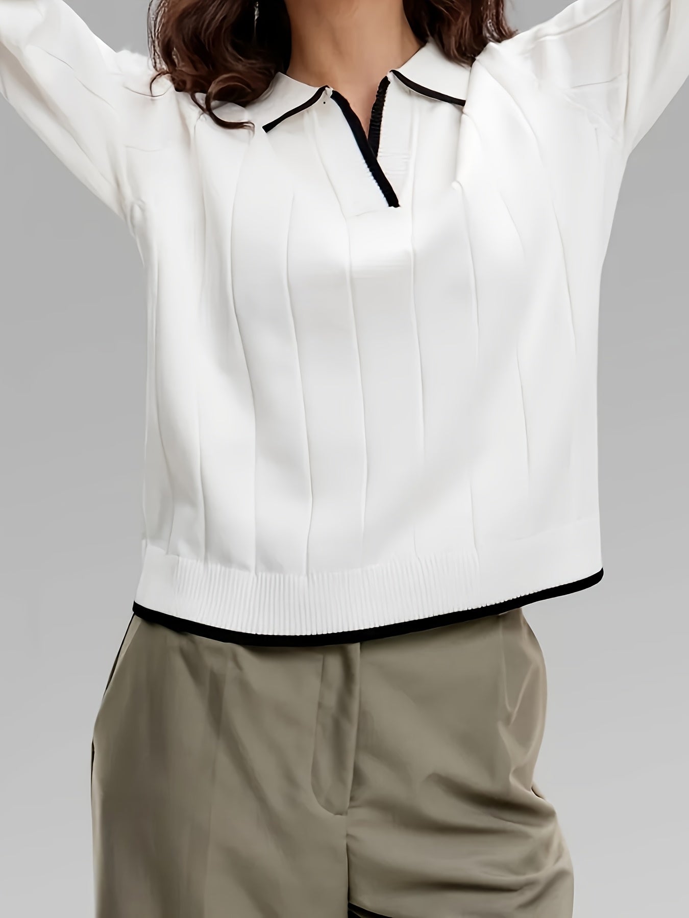 Women's Slim-Fit Long Sleeve Viscose Polo Top for Spring/Fall