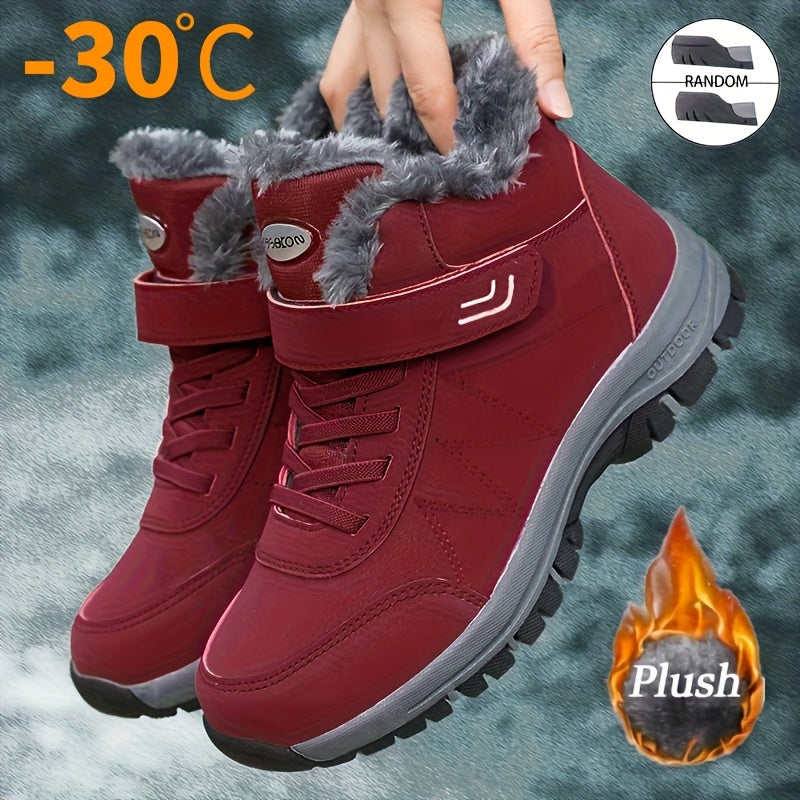 Men's Plush-Lined Winter Snow Boots - Durable, Non-Slip Traction Sole with Hook & Loop Fastener, Comfortable Fabric Lining for Outdoor Hiking and Casual Wear, Winter Boots