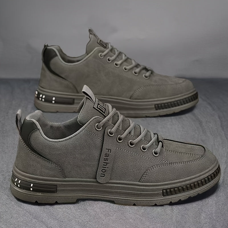 Men'S All-Season Low Top Sneakers, Solid Color, Non-Slip Durable Sports Casual Shoes, Breathable Fabric Lining, Round Toe, Lace-Up Closure, Faux Upper, PVC Sole, Cloth Insole - Versatile for Casual Sports Use