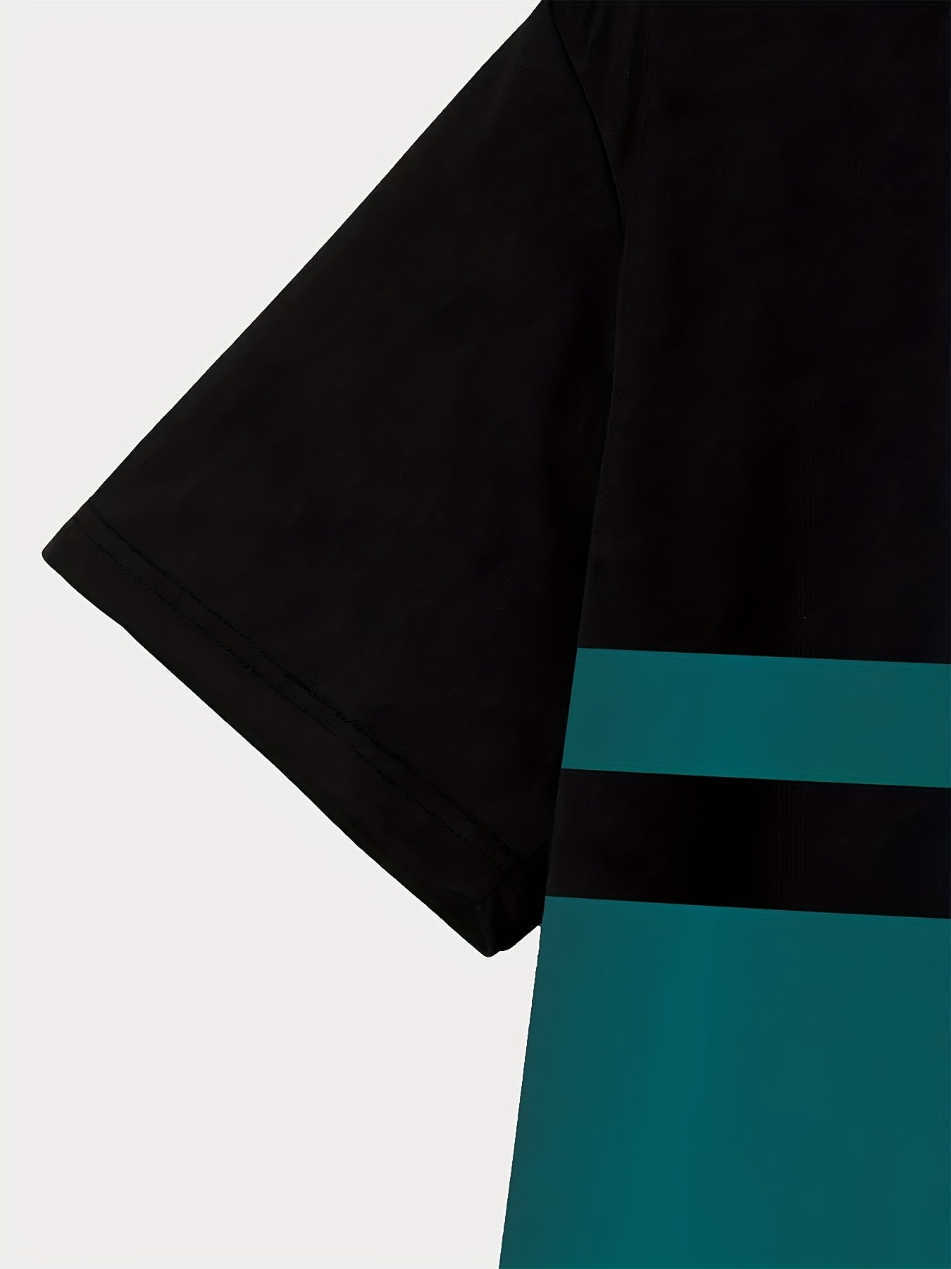 Men'S Novelty T-Shirt - Black Teal Color Block Design, Casual Crew Neck, Short Sleeve, Regular Fit, Polyester Fabric, Perfect for Casual Attire, Novelty T Shirt