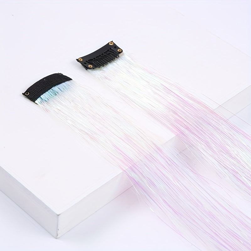 60.96cm Glitter Hair Tinsel Extensions Clips - Heat-Resistant Shiny Fairy Hair Accessories for Women, Vibrant Multicolor Strands, Perfect for Christmas Gifts & All Ages, Festive Hairpiece, Festive Hairpiece | Vibrant Hairpiec