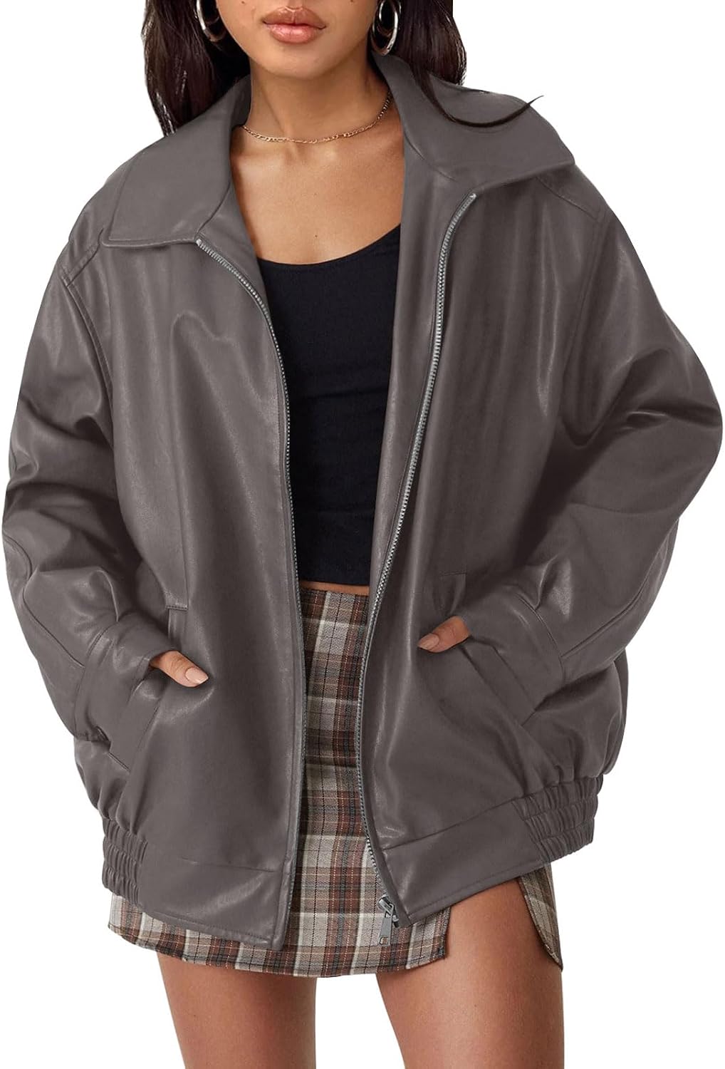 Women's Oversized Faux Leather Jacket for Fall & Winter