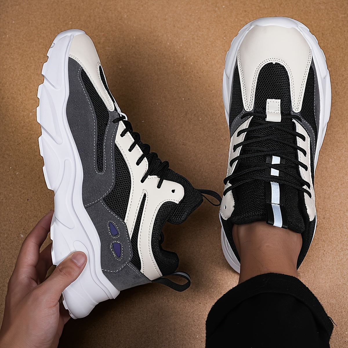 Men's Comfortable Breathable Fashion Sneakers - Stylish Two-Tone Casual Sneakers, Durable Non-Slip EVA Sole, Lace-Up, Low-Top for Everyday Streetwear
