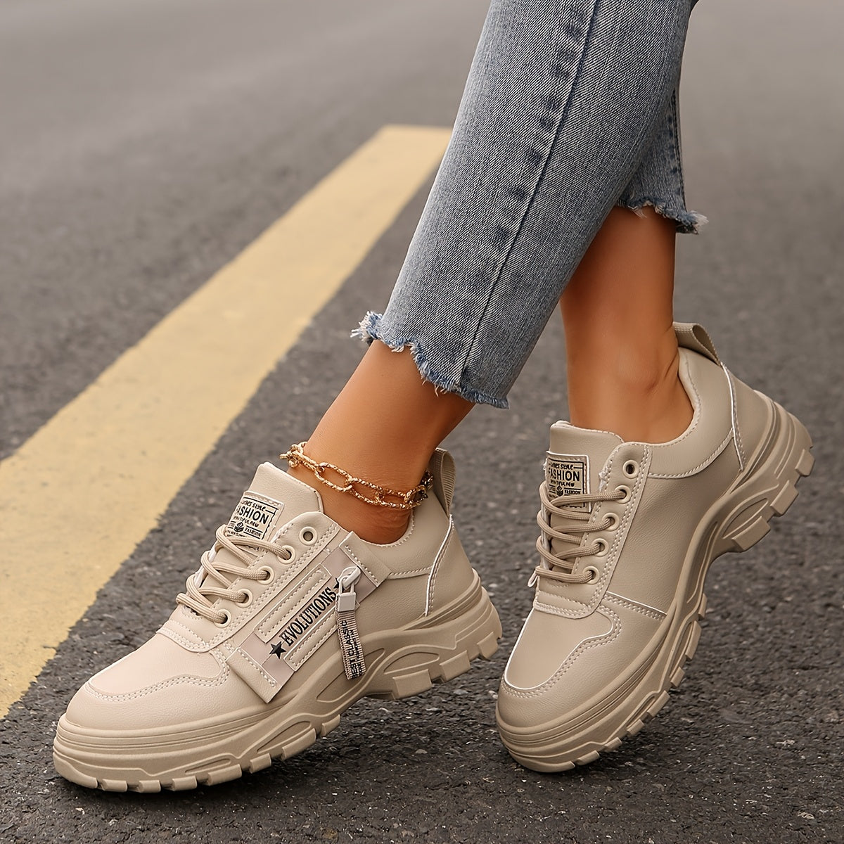Women'S Breathable Knit Sneakers - Lightweight Thick Sole Casual Walking Shoes in White Black, Synthetic Cover Upper with Rubber Outsole, Lace-Up Low-Top Design for Indoor/Outdoor, Travel, Beach Shopping - Cute Gift for M