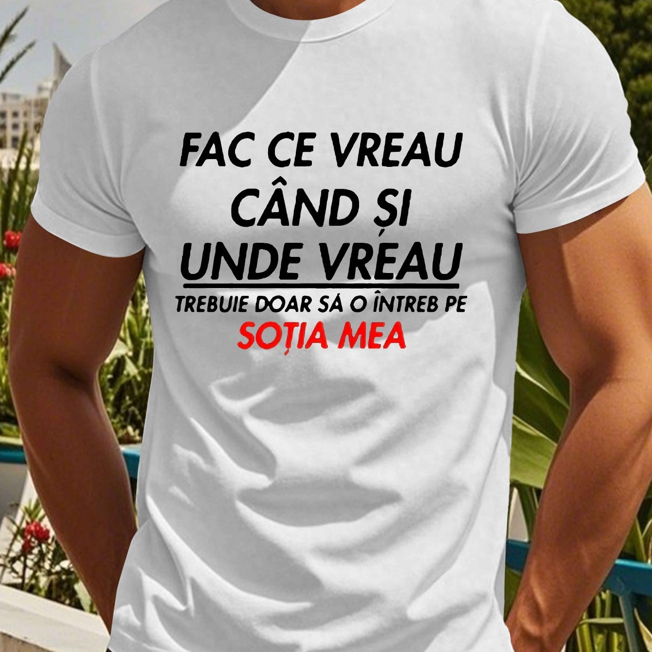 Men's Romanian Quote Short Sleeve T-Shirt - "Face Ce Vreau Cand Si Under Breath" Print, Lightweight Polyester, Casual Summer Top, Round Neck, Machine Washable, Machine Washable Tee Bold Text Tee Lightweight Material