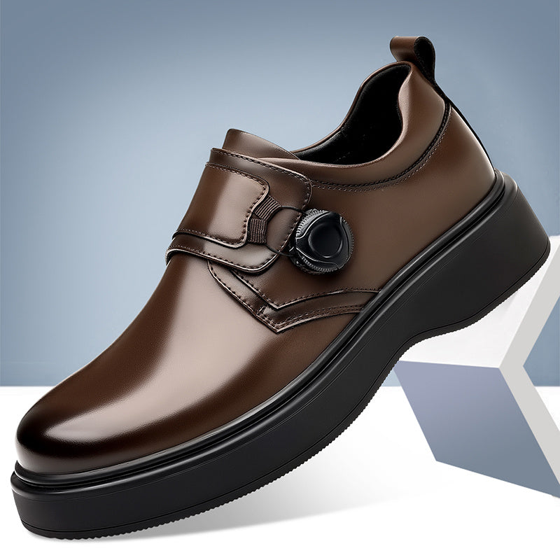 Men's Height-Increasing PU Brogue Shoes with British-Style Buckle