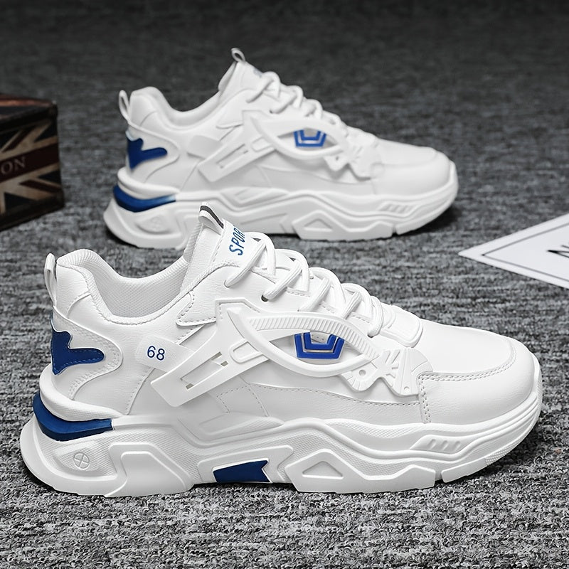 Men'S Stylish High-Top Sneakers - White with Blue Accents, Lace-Up Casual Shoes for Daily Wear, All-Season Comfort, Casual Footwear High Top Sneakers Durable Footwear