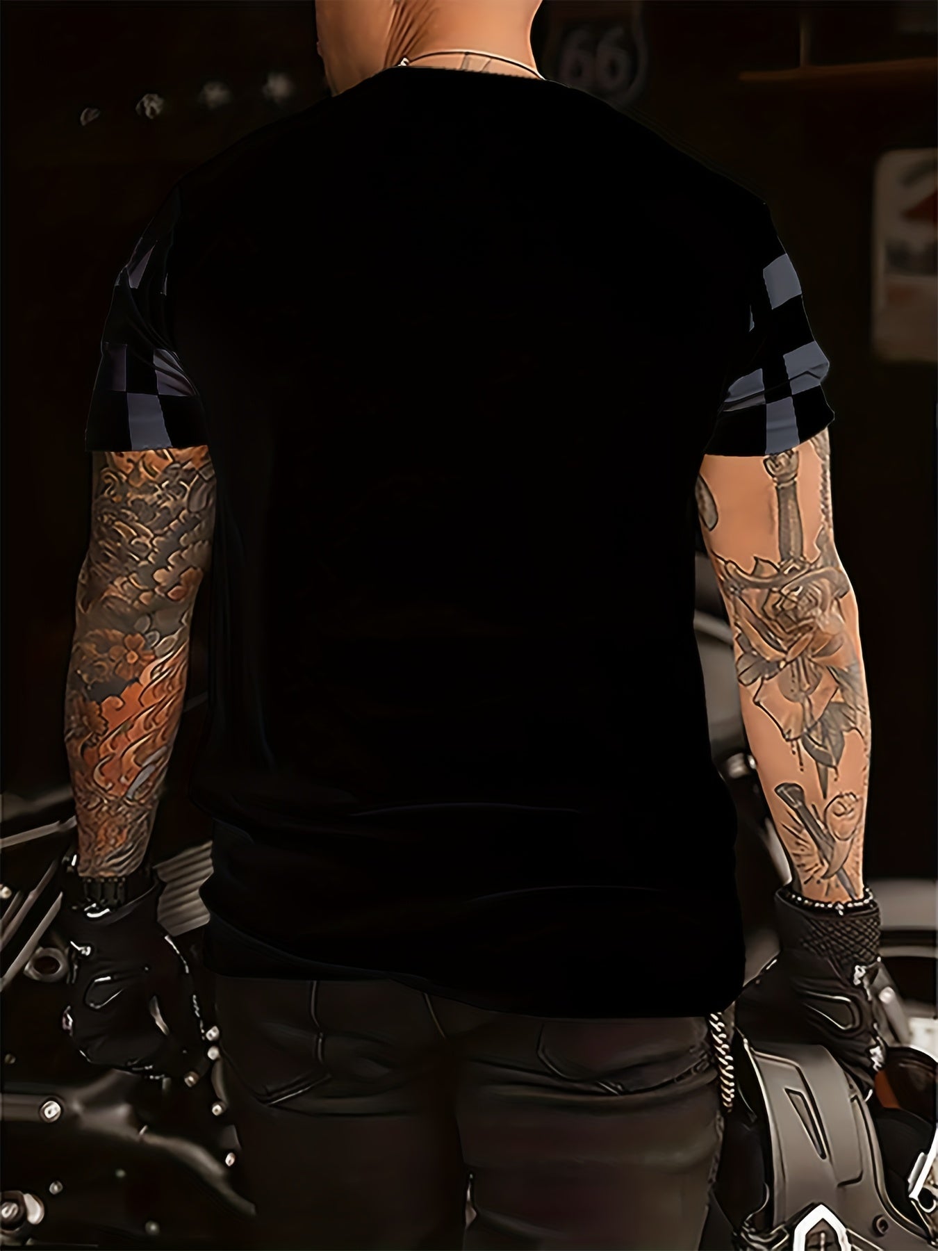 Men'S Casual "FAS HION" Graphic T-Shirt - Black Blue Plaid, Short Sleeve, Round Neck, All-Season Comfort Fit, Casual Attire Plaid Pattern Top Comfortable Fit Shirt