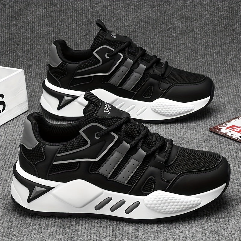 Men's Breathable Mesh Running Sneakers - Lightweight, Comfortable, and Durable Low-Top Sneakers for Casual and Sporty Wear, Versatile Trainers Modern Sneakers Stylish Stripes