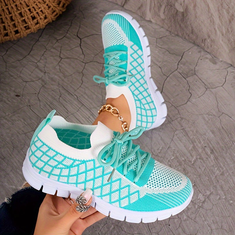 Women's Breathable Knit Sneakers - Lightweight, Lace-Up Casual Shoes with EVA Sole, Available in Brown, Purple, Orange, and Yellow Gradient - Stylish All-Season Footwear, Ladies Sneakers