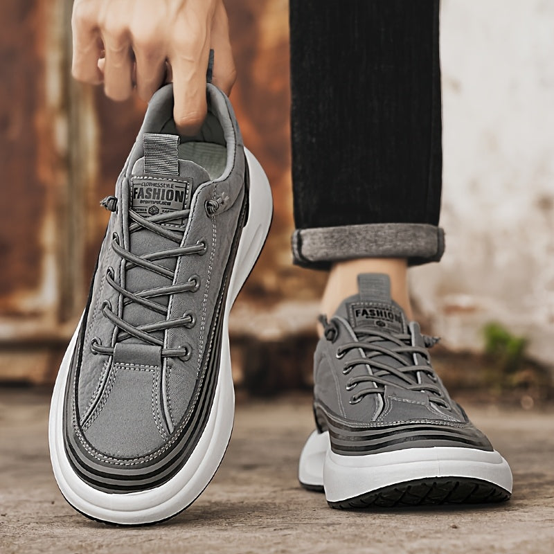 Men's Slip-On Casual Sneakers - Breathable Comfortable Low-Top Shoes with Elastic Panels, PU Upper PVC Sole for Outdoor Hiking, Running, Daily Wear - All-Season Versatile Streetwear, Hiking Street Shoes, Modern Street Shoes