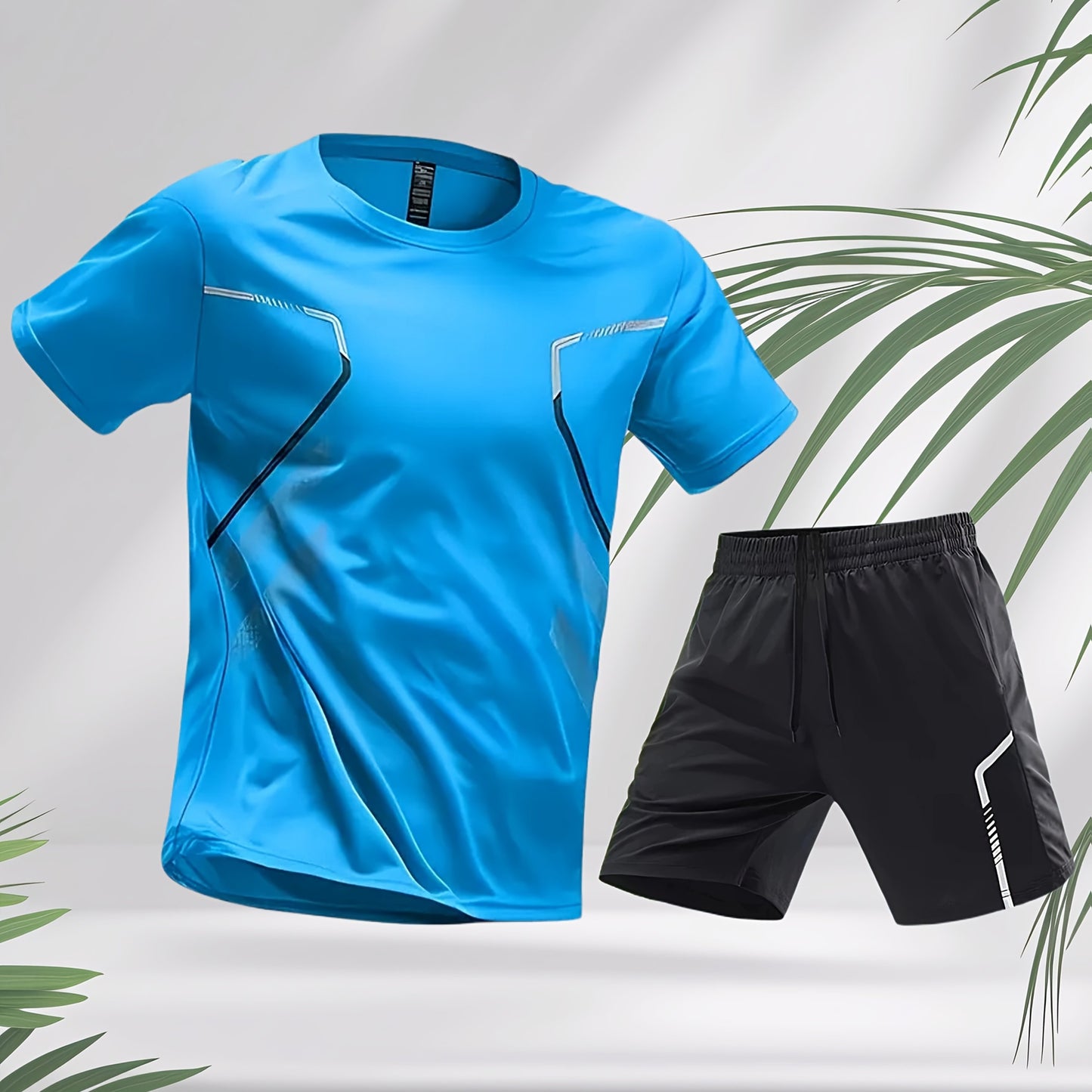 2pcs Men's Running Sportswear Set Summer Ice Sliky Fiber Fabric Quick-Dry Sweat-Absorbent Fitness Casual Short Sleeve Shorts Outfit