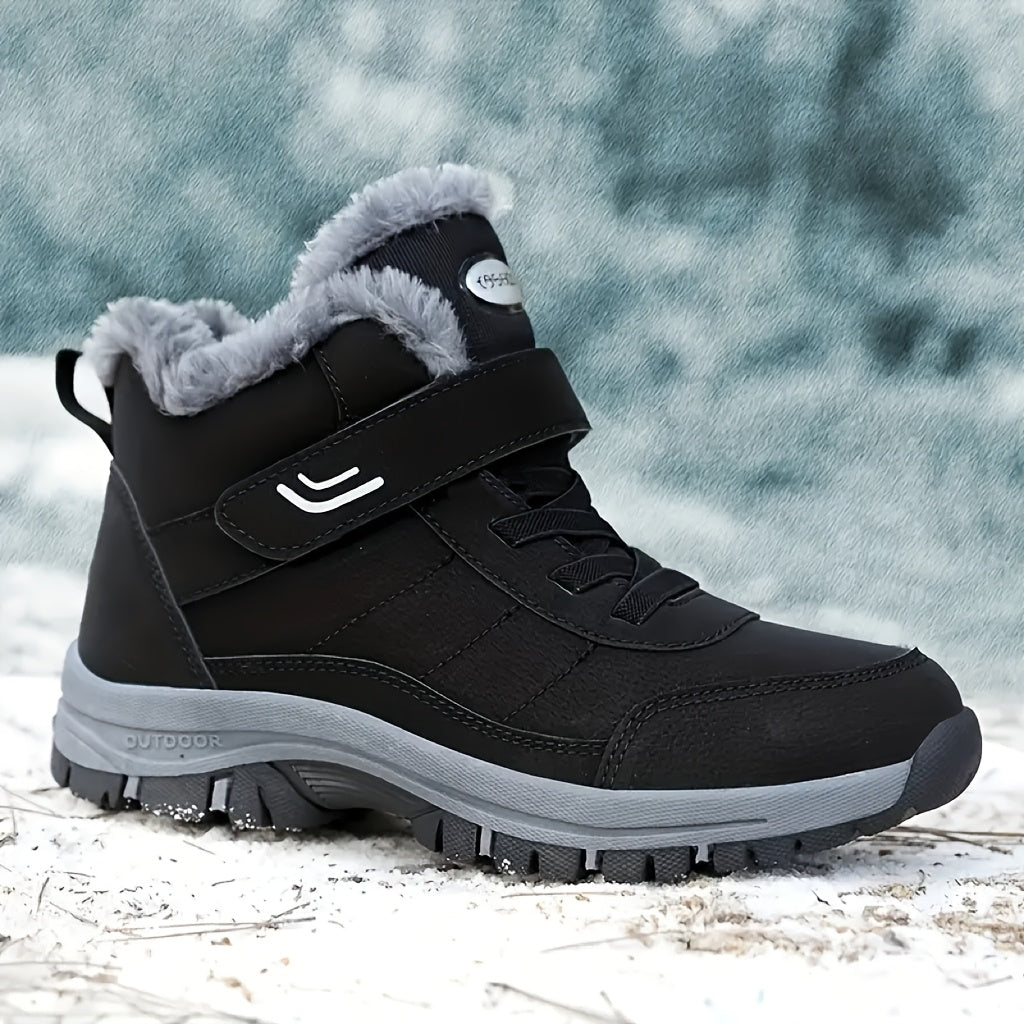 Men's & Women's Heavy-Duty Winter Snow Boots - Thick Short Boots with PU Upper, Rubber Sole & Striped Tread - Hiking, Mountaineering, Ice Climbing Shoes - Warm Cold Weather Footwear (Unisex Sizes Available)