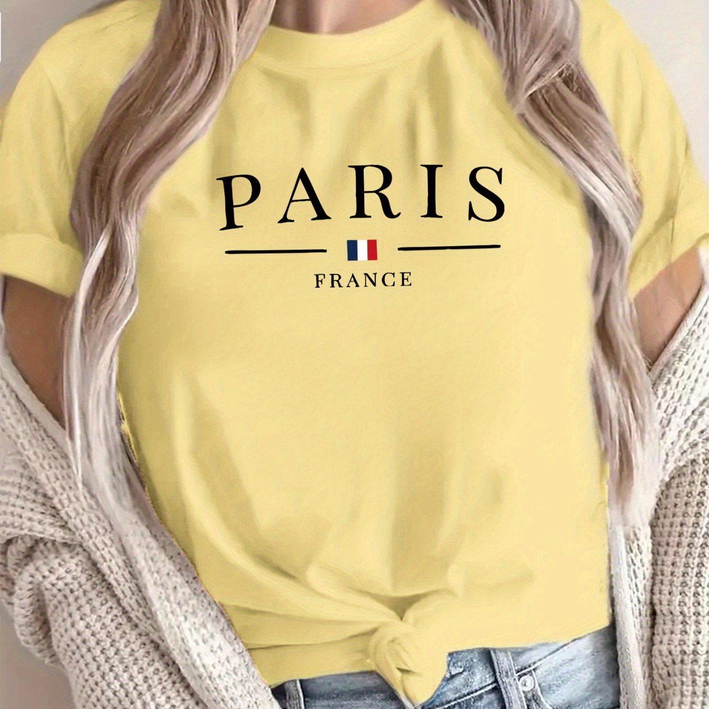 New Arrival: Paris Creative Letter Pattern Printed T-Shirt, Suitable for Women'S Casual Wear, Vacations, Short Sleeves, Round Neck, Spring And Summer, Machine Washable, New Women'S Clothing, Versatile for Outings And Sports.