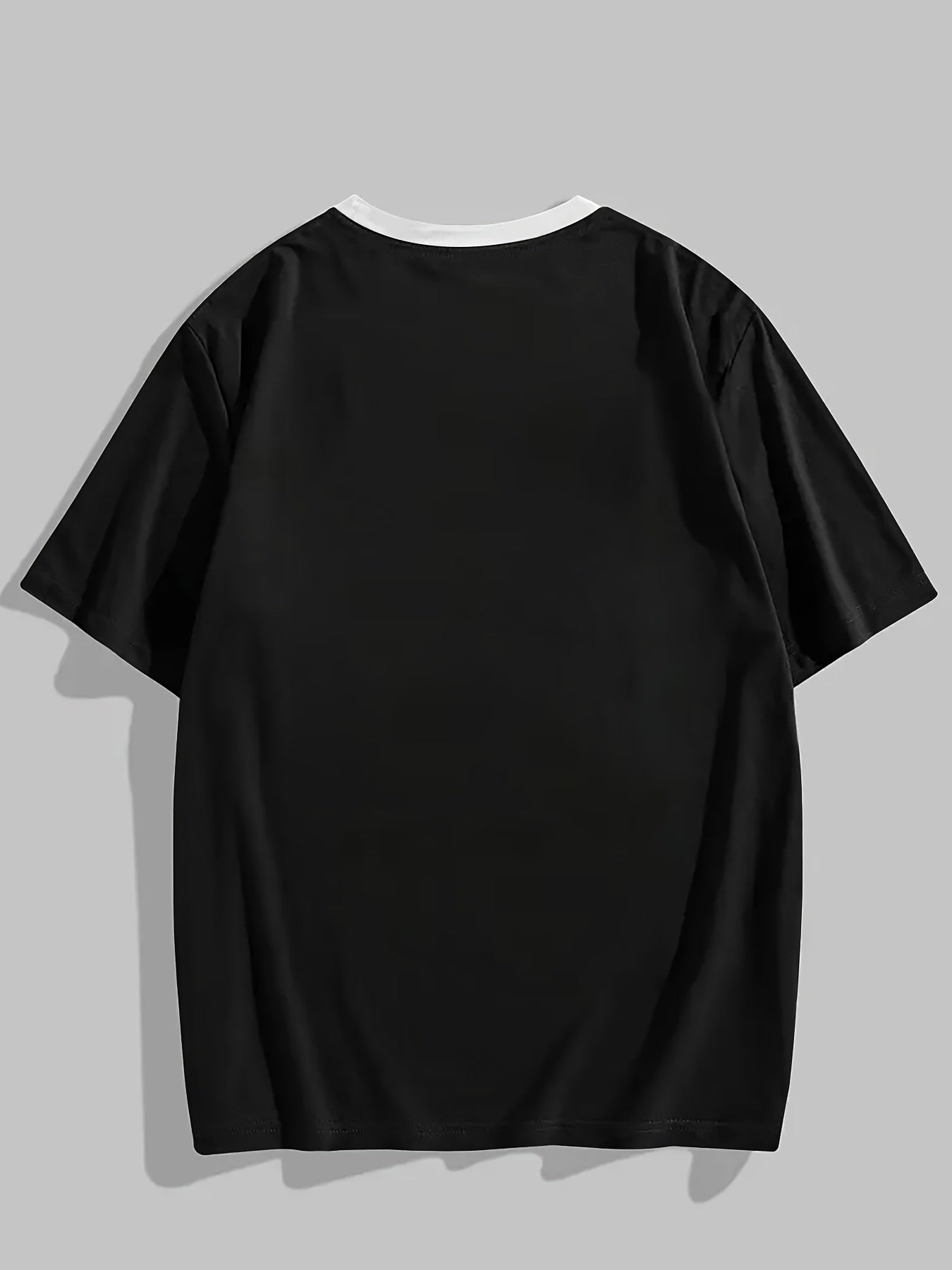 Men'S Fashion Casual Crew Neck Short Sleeve T-Shirt, Polyester Blend, Slight Stretch, Solid Color, Summer, Regular Fit, Knit Fabric, 180g/m², with Embellished Graphic for Adult