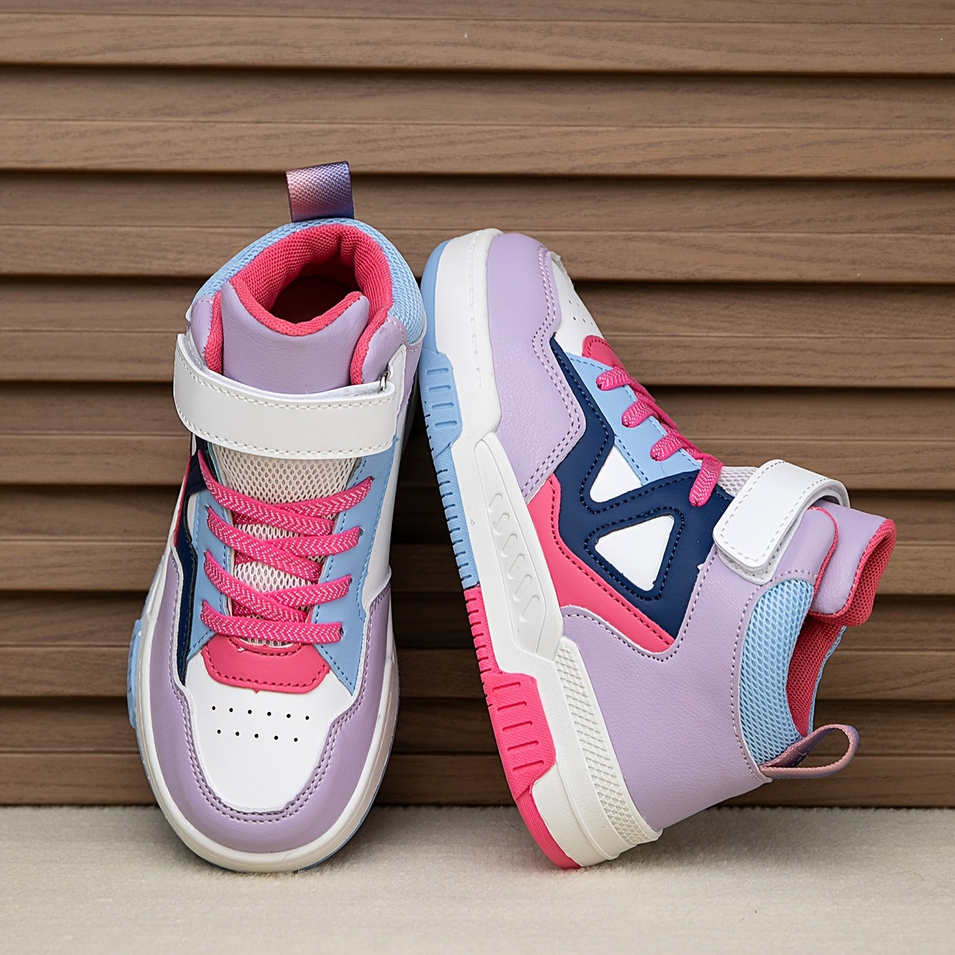 Youngsters' High-Top Sneakers with Color Block Design - Breathable, Non-Slip & Durable for Boys and Girls - Perfect for Outdoor Activities & Casual Attire