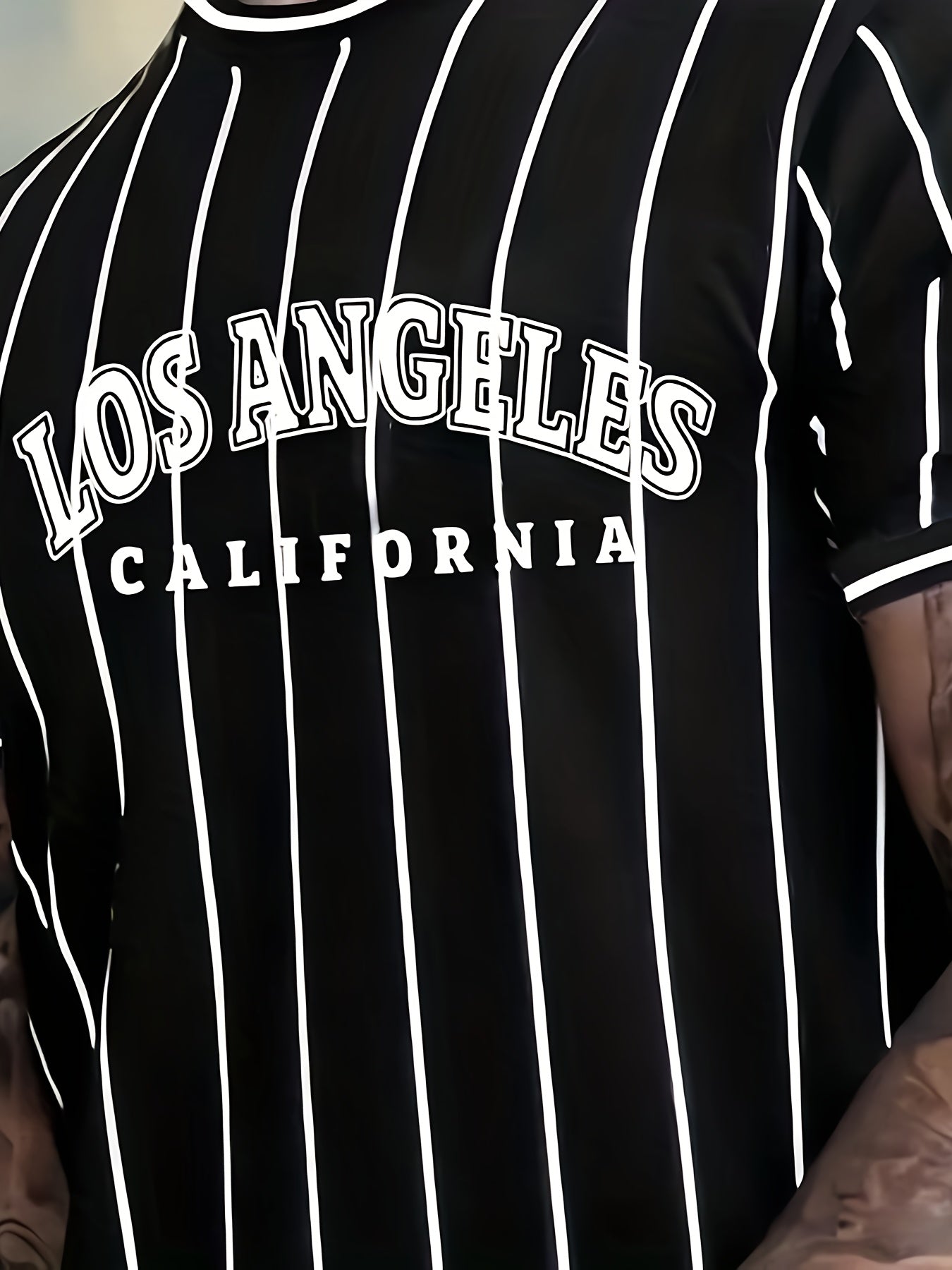Men's Los Angeles California Graphic T-Shirt - Black White Striped Casual Streetwear Tee, Breathable Summer Crew Neck Short Sleeve Top, Regular Fit, Everyday Streetwear Smooth Texture Fabric