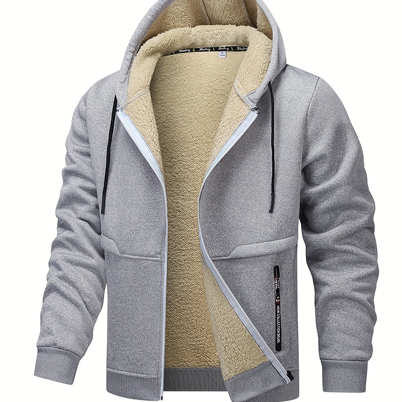 1pc Men'S Casual Style Hooded Jacket, Thick Fleece Lined, Warm